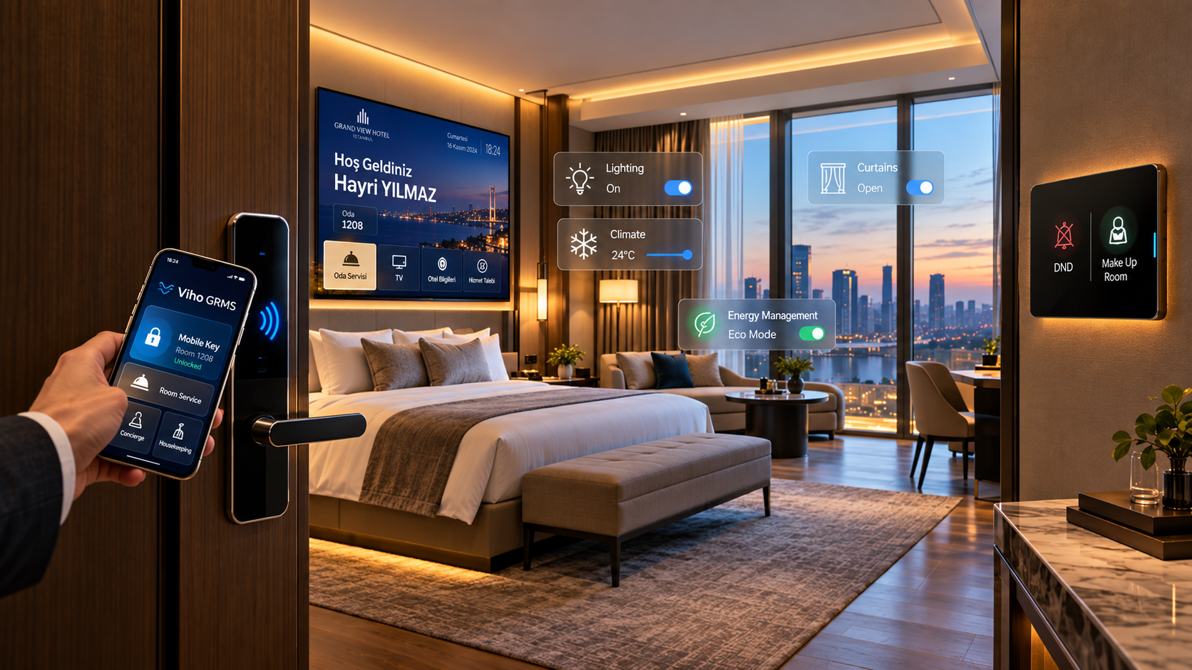 Viho GRMS akıllı oda ve guest room management system ekranı